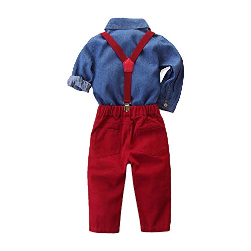 Buy Hopscotch Baby Boys Poly Cotton Solid Applique Bow Full Sleeves Shirt and Suspender Pant Set