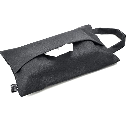 Kuai 車用 ティッシュケース ティッシュホルダー ティッシュカバー 帆布 布製 吊り下げ キッチン 壁掛け カラバリ おしゃれ 便利 収納 2way 横置き 箱ごと入る シンプル (ブラック)