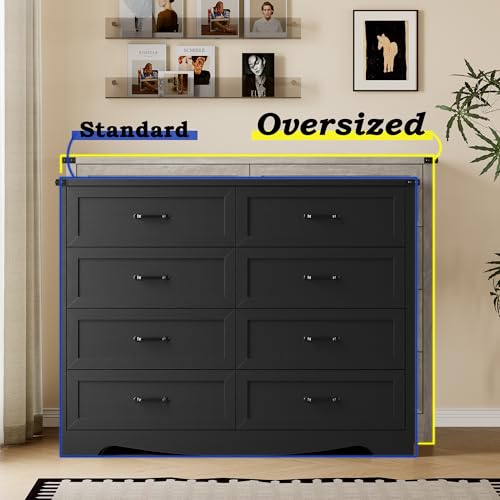 Image of BORNOON 8-Drawer Dresser for Bedroom, Modern Wooden Chest of Drawers with Metal Handles, Anti-Tipping Design, Sturdy and Stable Storage Organizer for Living Room, Entryway, Home Office