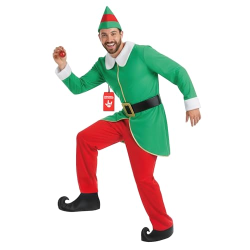 Fun Shack Weihnachts-Elf Kostüm für Herren – Elfenkostüm Männer für Weihnachten, Karneval & Fasching, Elfenoutfit Weihnachtsmann Helfer – Größe L
