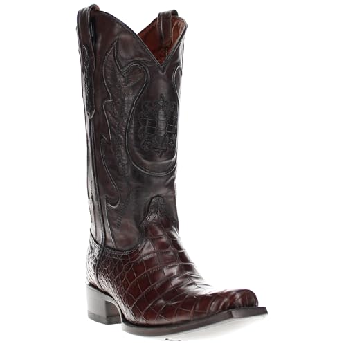Image of Vaccari Men's Travis Genuine Mocha Alligator Belly Leather Narrow Square Toe Western Cowboy Boots - 12 EE