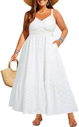 Plus Size Summer Dresses Maxi - Eyelet Sun Boho Beach Casual Long...