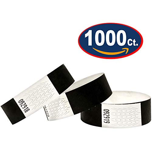 Pulseras de Identificación Tyvek 19 mm, 1000 piezas, pulseras événementiels, color Negro 1000 Pack