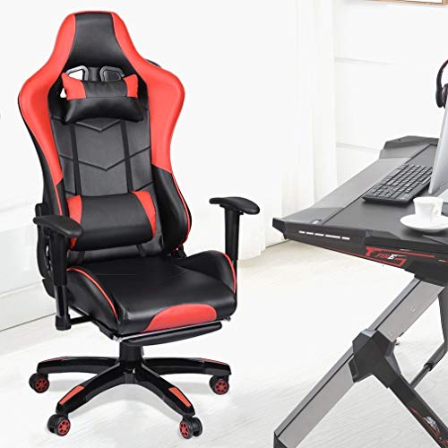 Burrby Sillas de Oficina para Juegos Gaming Racing Silla giratoria con Respaldo Alto, reposabrazos y reposapiés, Altura del Asiento Ajustable/Respaldo Inclinado (Rojo)