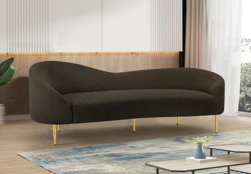 Image of Rosewood Luxury Curved Sofa in Premium Boucle Fabric | Solid Wood Structure | High Density Foam | Sturdy Golden Legs | Comfortable & Stylish Couch for Modern Living Room (Brown, 3 Seater)