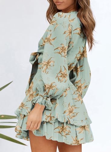 Image of Dokotoo Womens Casual Spring Fall 2025 Deep V Neck Knotted Tiered Chiffon Elegant Mini Short Swing Skater Dresses