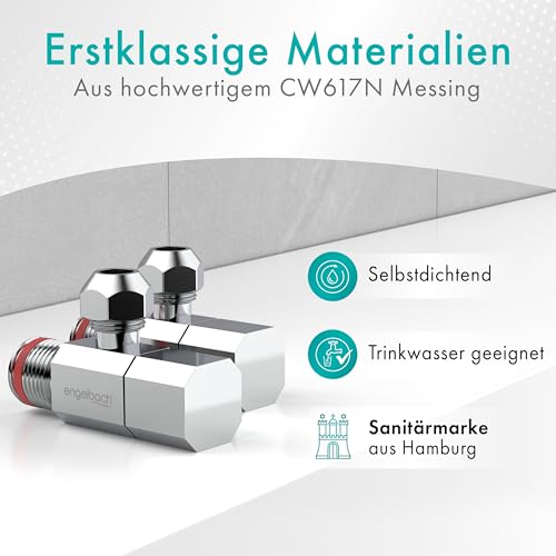 Engelbach® Universal Eckventil 1/2 Zoll selbstdichtend (2er Set) - Eckregulierventil mit Schnellverschluss - öffnet und schließt mit nur 1/4 Umdrehung - für Kalt- und Warmwasserleitungen