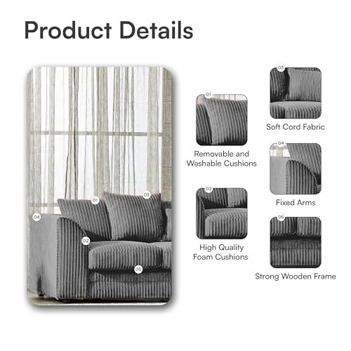 Sofa Selection’s Jumbo Cord Scatter Back 2-Seater Sofa | Luxurious Scatter Back 2-Seater Sofa in Grey Soft Cord Fabric Elevate Your Space with a Compact yet Comfortable Seating Choice (Grey, 2 Seater) - Image 4