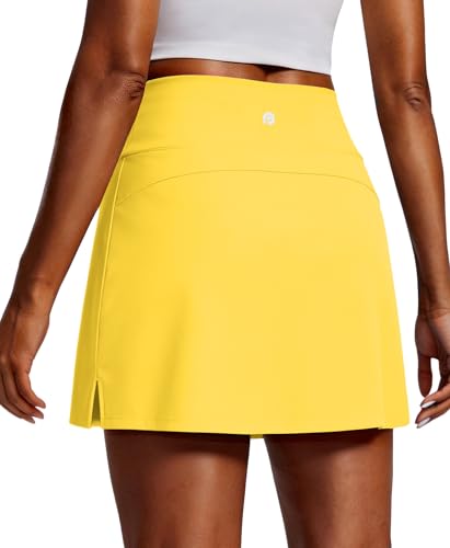PINSPARK Golf Skorts for Women Stretch Tennis Skirt with 2 Pockets Sweat-Wicking Athletic Skort Tummy Control Active Skirts Yellow X-Large