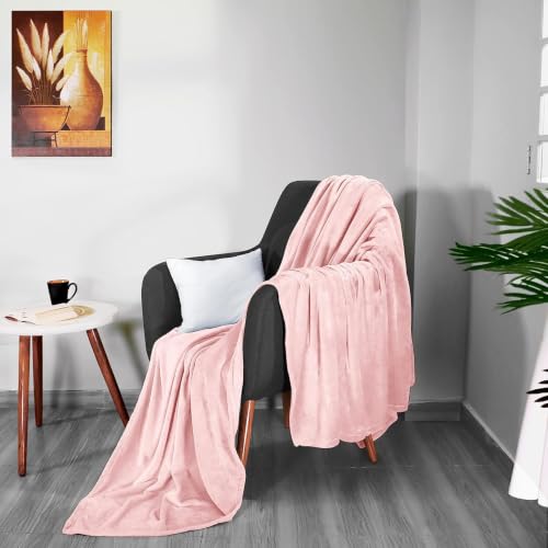 Image of SANMARINO Premium Solid Flannel Blanket for Single Bed | Super Soft Touch Plush Fleece Blanket | All Season Lightweight Yet Cozy Blanket for Bed,Sofa,Couch, Travel & Camping | 152 x228 cm (Pink)