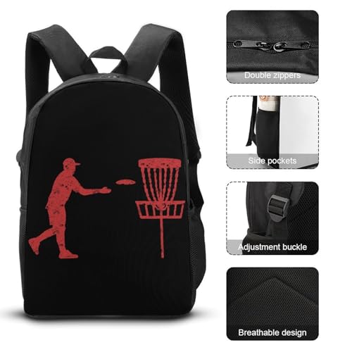 Disc-Golf-Icon-Basket 17In Backpacks with Lunch Bag Pencil Case Set Resistant Daypack 3 Piece3