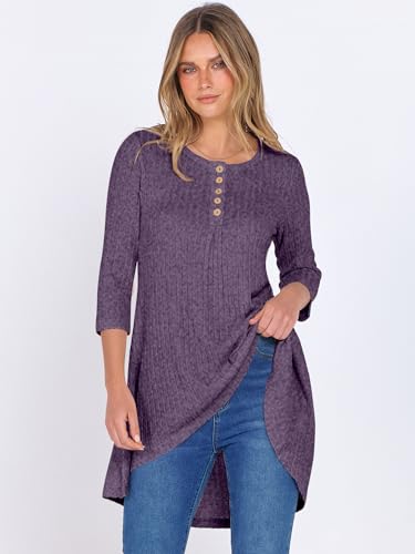 ANRABESS Women's 3/4 Sleeve Long Tunic Tops for Leggings High Low Henley Shirts Dressy Casual Loose Blouses 2025 Fall Fashion3
