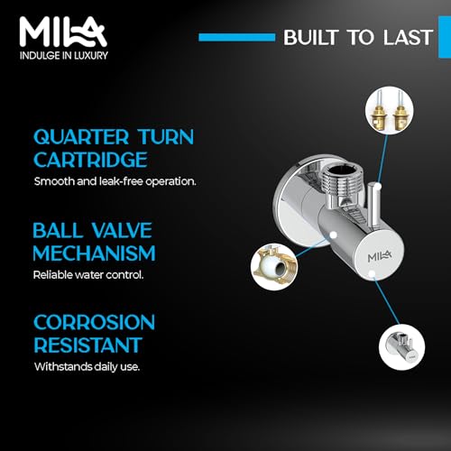 Image of Mila Classique Brass Angle Valve with Wall Flange Pack of 2 | Mirror Chrome Finish | Quarter Turn Cartridge | inch BSP Male Thread Inlet & Outlet | Durable, Leak-Proof, Multi-Purpose | 10-Year Warranty