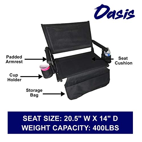 Zero Tipping Oasis Big Daddy Super Heavy-Duty Stadium Seat - Portable & Easy to Carry - Chair with Seat Cushion, Two Drink Holders & One Blanket - 10 Years Warranty