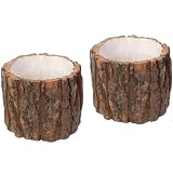 2 macetas de madera con jarrones vintage de cuero para flores, plantas, macetas pequeñas de madera, maceta rústica, maceta decorativa para árbol, maceta creativa