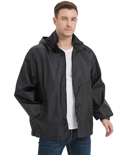 Image of Mywu Men's Water-resistant Rain Jacket Lightweight Windbreaker Hooded Rain Coat for Adults Outdoor Hiking Camping