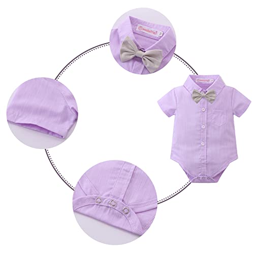 Image of Volunboy Baby Boy Formal Short Set Toddler Summer Gentleman Outfit Kid Short Sleeve Bowtie Shirt Suspender Shorts Suit