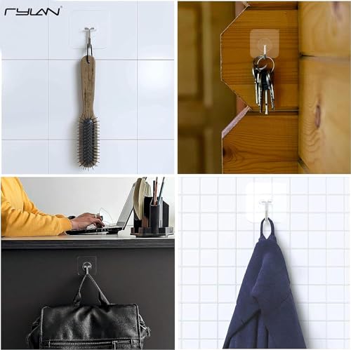 Image of TEKCOOL Adhesive Hooks for Hanging Heavy Duty Wall Hooks Self Adhesive Hooks Waterproof Transparent Hooks for Bathroom Shower Kitchen Keys Door Outdoor Home Improvement Utility Hook (Pack of 20)'