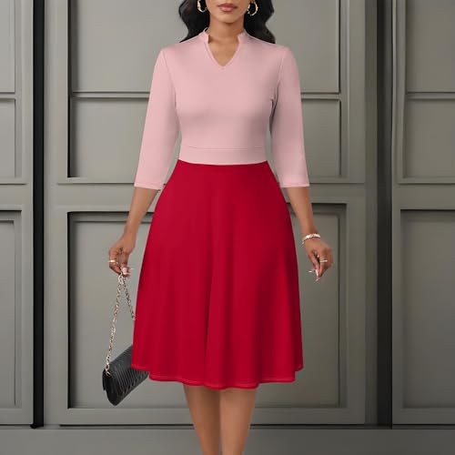 Image of PinkPatty Women's Casual A-line Midi Dresses 3 /4 Sleeve V Neck Fit and Flare Dress with Pockets