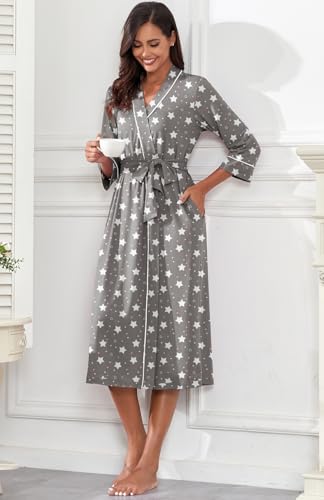 Image of PrinStory Womens Robe Long Knit Bathrobe Lightweight Soft Robes Ladies Bath Robe