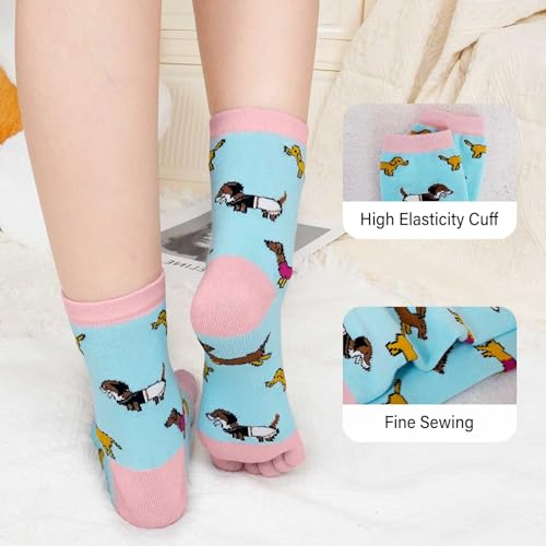 Image of CaiDieNu Women's Animal Toe Socks - Cotton Five Finger Colorful Funny Casual Crew Socks for Ladies