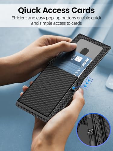 Airtag Wallet for Men - Carbon Fiber Smart Wallet with Pop-Up Mechanism | RFID Blocking Minimalist Bifold Holds 12+ Cards & ID Window | AirTag Holder (No AirTag Included) | Gift for Dad/Husband3