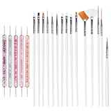 KADS 20 Stück Nagel Pinsel Set Acryl Nagel Kunst Pinsel Doppel-Ende Nagelpinsel Enthalten 15 Bürste und 5 Dotting Pen Nail Art Pinsel für Gelnägel UV-Gel Nageldesign Nail Art (Weiß)
