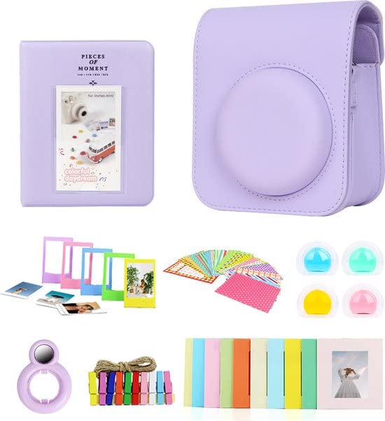 Somstyle Complete Accessories Set for Fujifilm Instax Mini 12 - Includes Camera Case, Filters, Photo Album and More - Light Purple