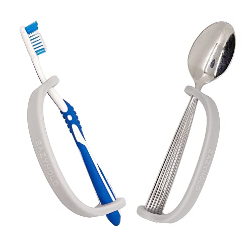 Silver-Silicone-Universal-Cuff-Weak-Hand-Grip-Assistive-Device-for-Large-Hands-or-Limbs-Eating-Utensils-Holder-Adaptive-Dining-Ware-Tremors-Stroke-Arthritis-2-Pack-725