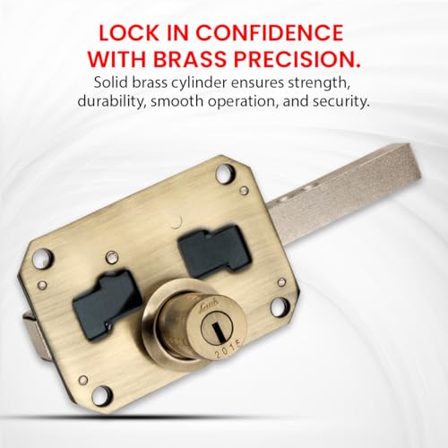 Image of Link Sparta 6 Turn Door Lock - Brass Cylinder with 3 Hi-Tech Keys, Main Door Lock, Double Door Compatibility (Antique Brass)
