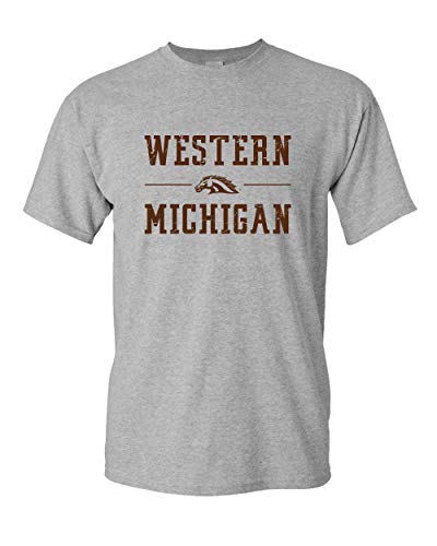 CreateMyTee | Western Michigan Bronco Head Stacked One Color T-Shirt | (Sport Grey, Medium)