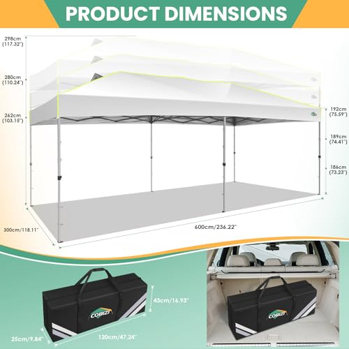 Image of COBIZI 10x20 Pop Up Canopy Tent, Commercial Instant Tent for Wedding, Parties with 3 Adjustable Height, Outdoor Ez Up Canopy Waterproof UPF50+ with Air Vent, Carry Bag, Sandbags, Stakes, Ropes, White