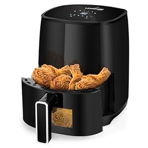 LEHMANN Heteluchtfriteuse, 3,5 l, 1400 W, airfryer met 8 programma’s, 80-200 °C, antiaanbaklaag, timer, vaatwasmachinebestendig, friteuse zonder olie en vet voor grillen, bakken, dehydreren