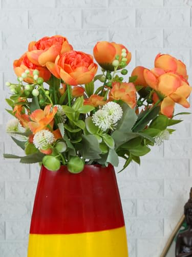 Image of TIED RIBBONS 2 Pcs Artificial Rose Peony Flowers Bunch Sticks for Decoration (Orange) Decorative Items for Home Table Vase Pot Craft Living Room Bedroom Office Restaurant (Without Vase) - Polyester