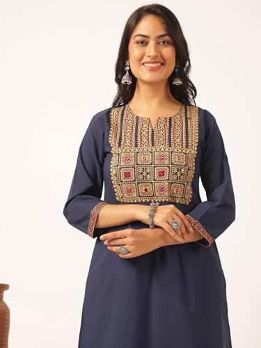 Image of Vbuyz Women Ajrakh With Yoke design Cotton Straight Kurta Set With Dupatta