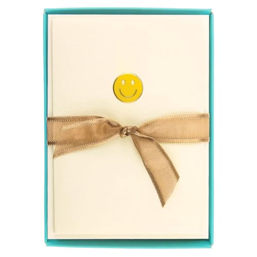 Graphique Smiley Face La Petite Presse Boxed Notecards - 10 Embossed and Embellished Gold Foil Yellow Smiley Face Emoji Blank Cards with Matching Envelopes, 3.25