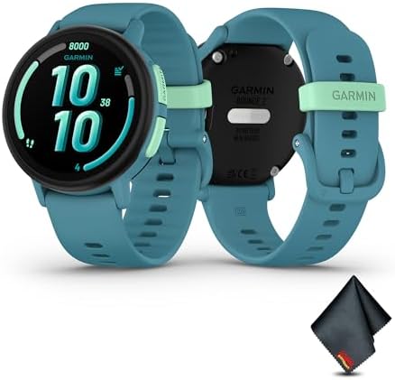 Garmin Bounce 2, Kids Smartwatch with Calling, Messaging and Location Tracking Features, Turquoise Bundle with Microfiber Cleaning Cloth image 4