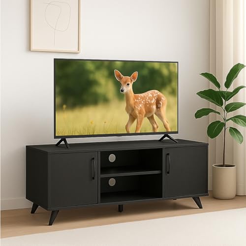 Panana Modern 2 Door TV Unit Cabinet Stand with Storage Sideboard 120cm TV Table for Living Room Bedroom for TVs up to 50 inches (Black)