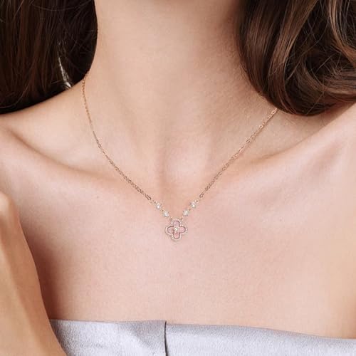 Women's 18K Gold Plated Clover Necklace with White Natural Shell - Four Leaf Lucky Charm Dainty Link Necklaces Jewelry for Women, Trendy Birthday/Mother's Day Gift2
