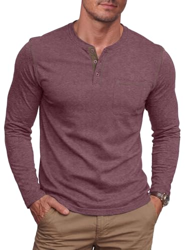 NITAGUT Mens Long Sleeve Henley Shirts Slim Fit Cotton T-Shirt with Pocket