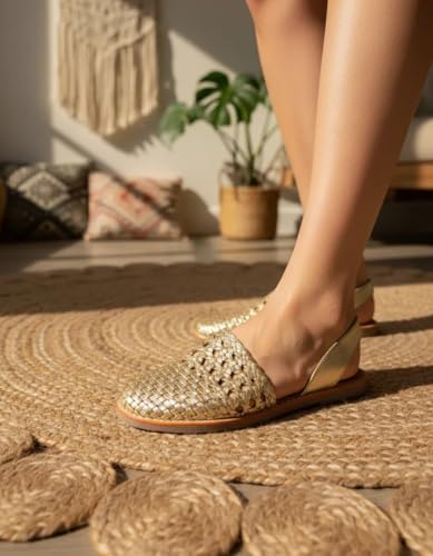 Image of Macarena Collection Women's Leather Huarache Sandals, Closed Toe Woven