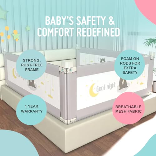Image of SAFE-O-KID 1 Side Bed Rail (6 Ft /182 cm) with 1-Year Warranty | Bed Railing for Baby Safety |Adjustable Height & Portable | Bed Protector for Baby Falling - Grey