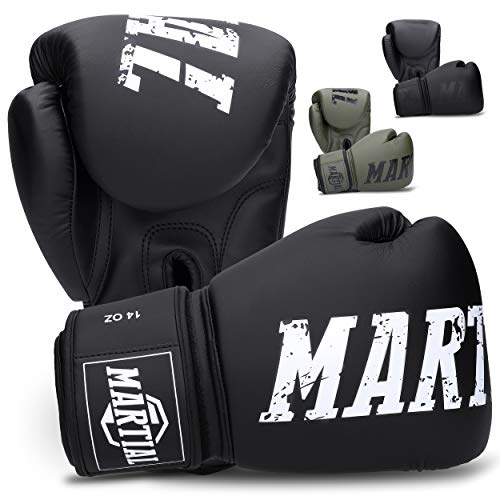 Martial Boxhandschuhe - NEUES Modell - aus bestem Material für Lange Haltbarkeit! Kickboxhandschuhe für Kampfsport, MMA, Sparring und Boxen mit optimaler Schlagdämpfung - inkl Beutel!