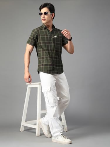 Image of Majestic Man Men's Slim Fit Premium Pure Cotton Plaid Check Half Sleeve Casual Shirt