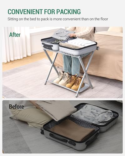 Porte-bagages pliable pour éviter le mal de dos en rangeant sa valise