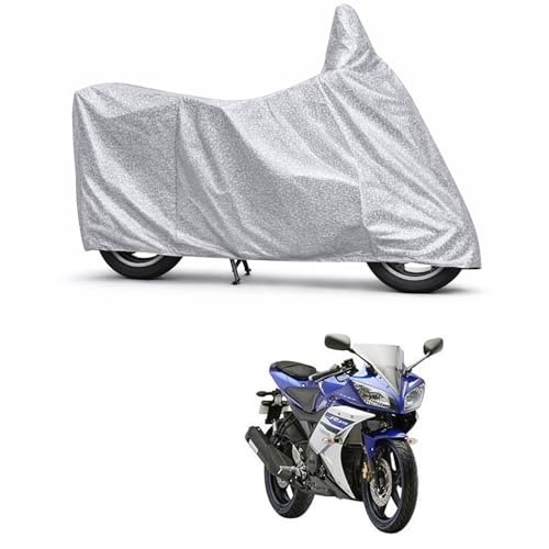 Image of 100% Waterproof Two Wheeler Body Cover Multi Layered Fabric Designed for Yamaha YZF-R15V2 | Belt Buckle Lock | Silver Mag