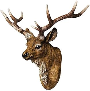 Retro Faux Stag Wall Mount Mule Deer Simulated Resin Taxidermy Animal Head Ornament Fake Deer Head Sculpture Wall Decor (16.9" X 15.7" X 9.8")