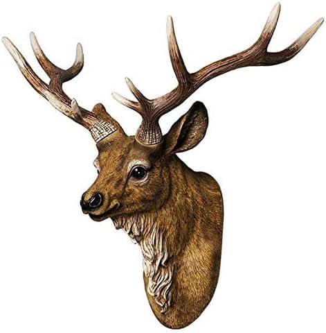 Retro Faux Stag Wall Mount Mule Deer Simulated Resin Taxidermy Animal Head Ornament Fake Deer Head Sculpture Wall Decor (16.9" X 15.7" X 9.8")