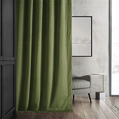 HPD Half Price Drapes Signature Velvet Thermal Blackout Curtains for Living Room 120 Inch Long (1 Panel) Rod Pocket Insulated Blackout Curtains for Bedroom Window Curtains, 50W x 120L, Basque Green
