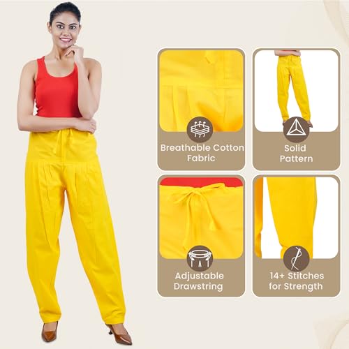 Image of Happy Bunny Salwar Pant for Women, Fine Cotton Ethnic Trousers with Drawstring Waist, Comfortable Daily, Office & Casual Wear Bottoms